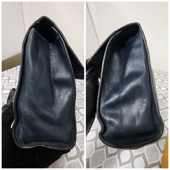 Authentic Gucci Vintage GG Sherry Line PVC Leather Clutch Beige/Navy Blue - Picture 10 of 14